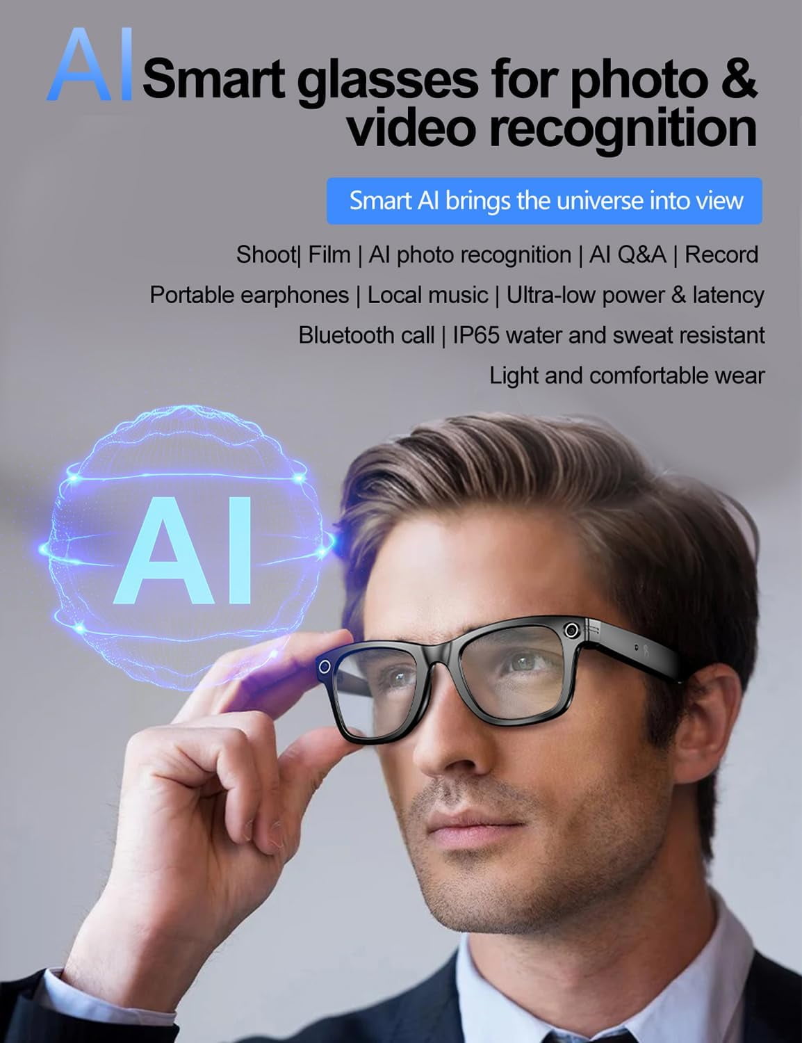 2025 New Cyanvue Ai Smart Glasses – 8mp Camera Glasses with Music & Call Features, Ai Smart Glasses with Camera, 144 Translation, Anti-Shake Smart Sunglasses, 32gb Storage, Unisex