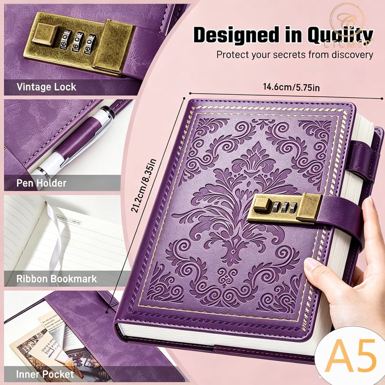 CTCMSP Vintage Lock Journal, A5 Purple Leather Diary photo 4