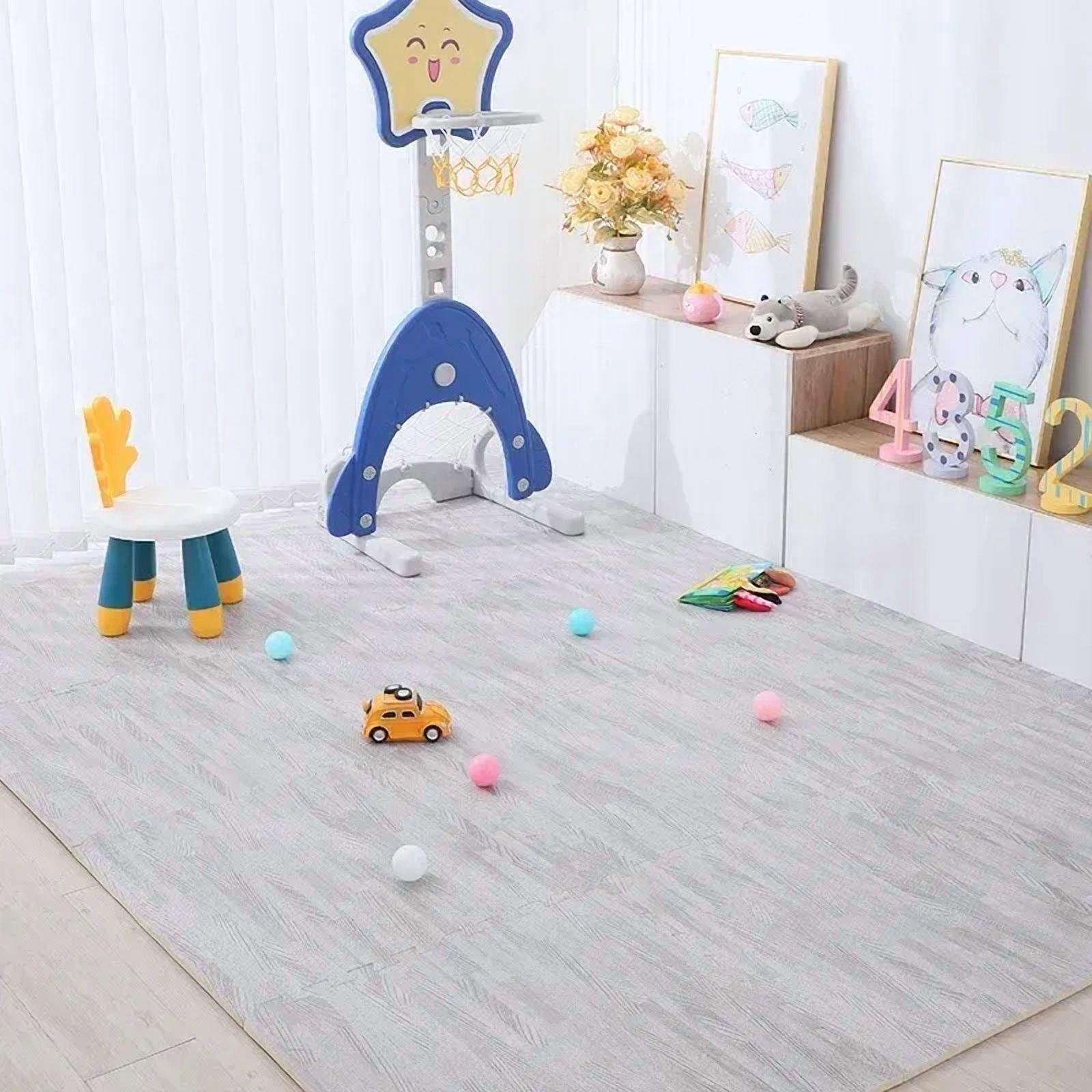 Wood Pattern Flooring Square Puzzle Living Room Rug Waterproof and Non-slip Stitching Mat Baby Sports Play Mat Decorative Carpet
