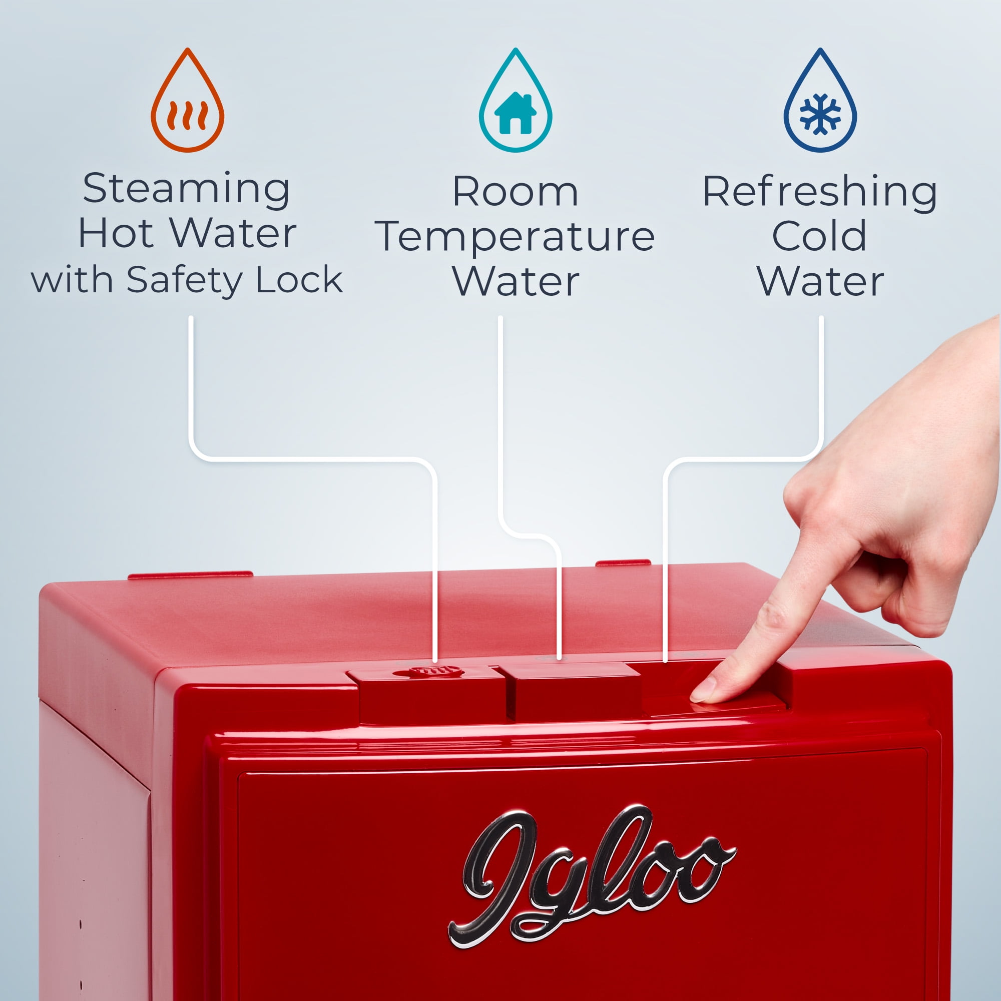 Igloo Retro Water Cooler, Bottom-Load Water Dispenser for 3-5 gal Bottles with Child Safety Lock, Retro Red