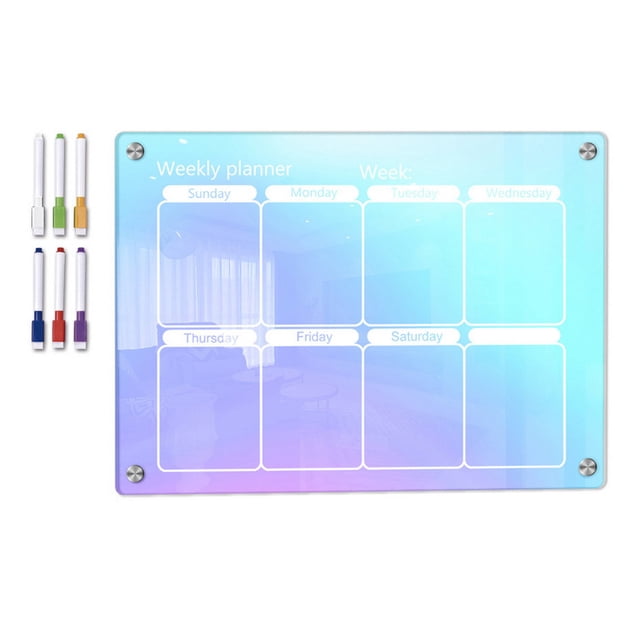CSChome Calendrier Magnétique Acrylique Coloré Effaçable à Sec 1 Ensemble Calendrier Magnétique Acrylique avec 6 Marqueurs Colorés Planning Mensuel Hebdomadaire Familial