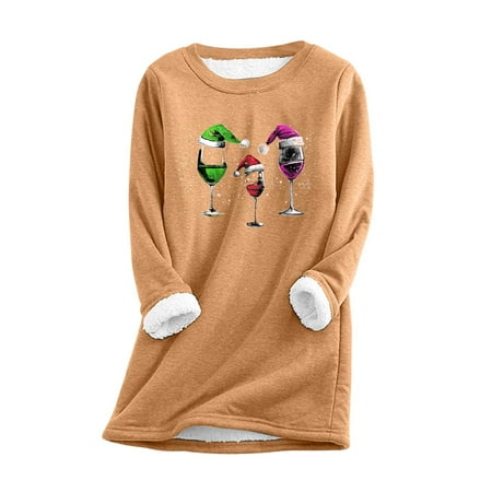 JIKNTTR Christmas Sweatshirts For Women Winter Warm Long Sleeve Shirt Pullover Top Soft Crewneck Thermal Pullover Slim Fit Thermal Pullover