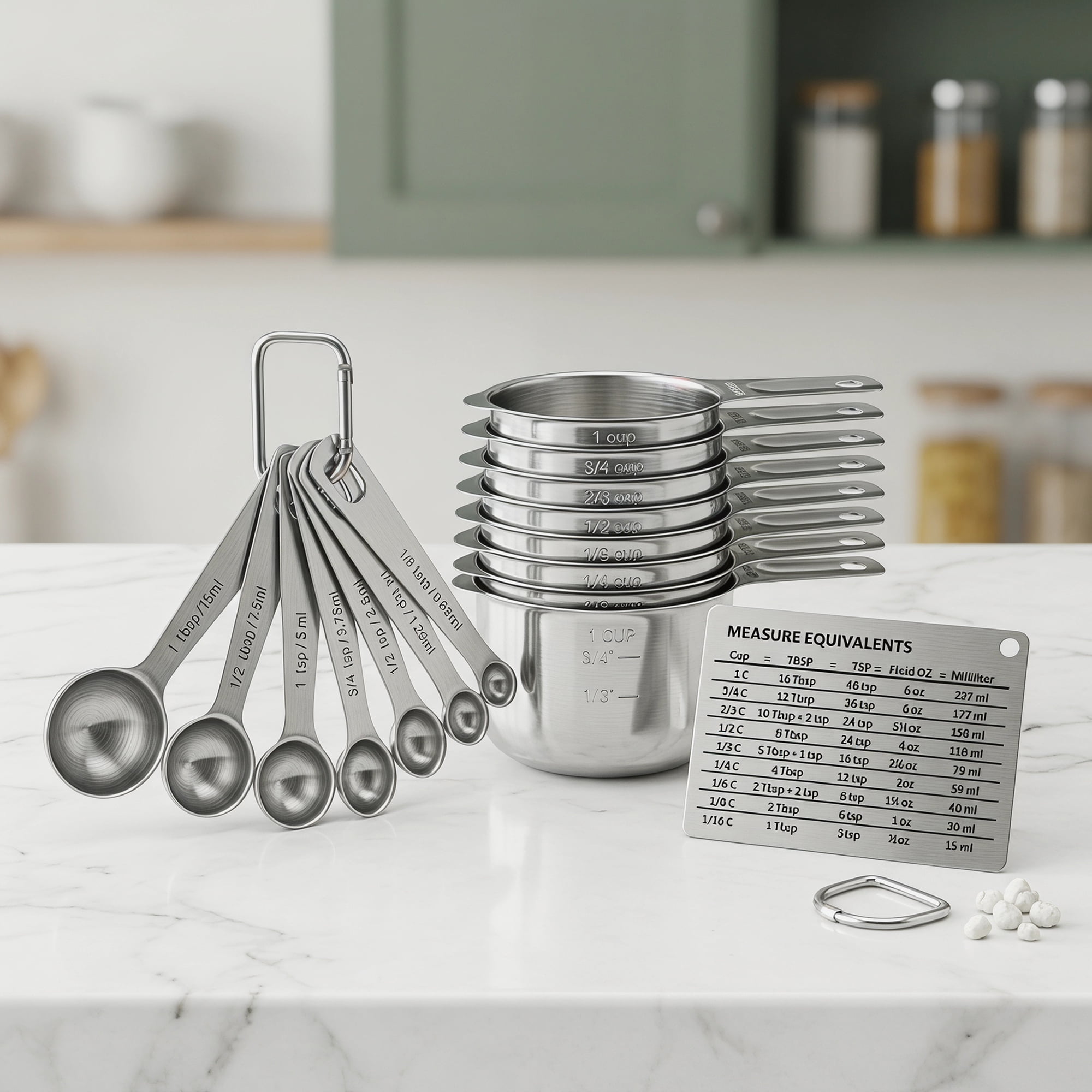 Unique Bargains Stainless Steel Measuring Stackable Cups Spoons Set Silver 15Pcs