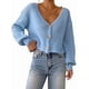 thumbnail image 2 of Suéter Tipo Cárdigan Corto de Punto Acanalado con Cuello en V y Larga para Mujer Azul XL, 2 of 10
