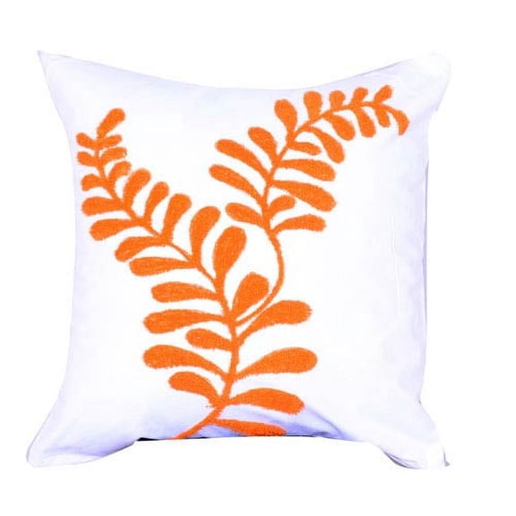 A & B Home 18" x 18" White and Orange Embroidered Pillow T37986-ORAN