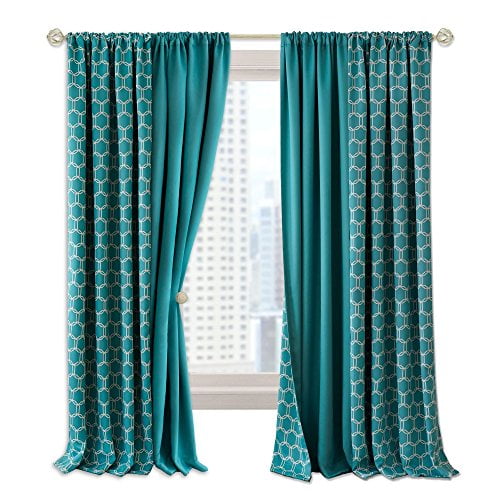 Achim Home Imports Prelude Reversible Occultant Rod Pocket Rideau Panneau, 50" x 64", Turquoise