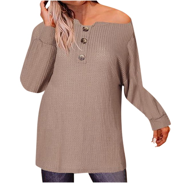 Moda mujer Sexy fuera del hombro camisa suéter manga larga Otoño Invierno apretado botones Top Pompotops gfhjh4380