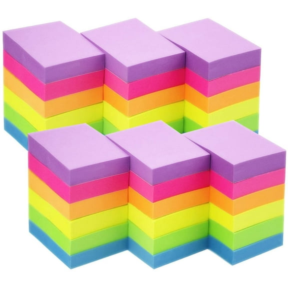 1.5 x 2 Inch, 36 Pads Bulk, 100 Sheets per Pad - 6 Assorted Bright Colors, Neon Tones