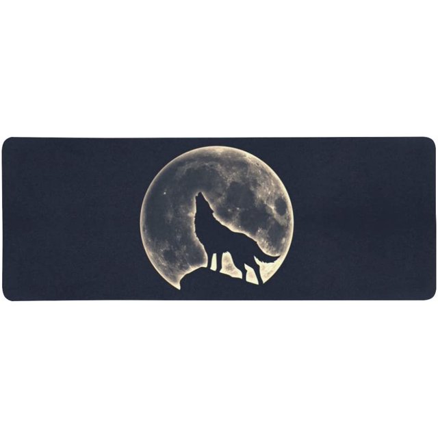 Alfombrilla de Ratón ABPHQTO Lobo Aullando con Luna Llena 30x80 cm