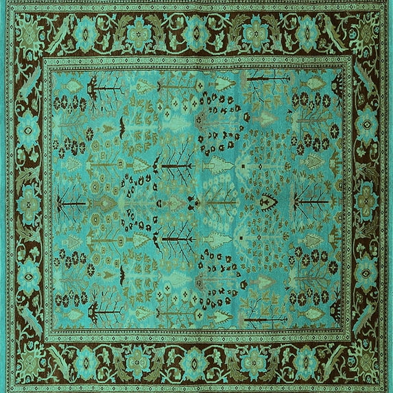Ahgly Company Machine Washable Indoor Square Oriental Turquoise Blue Industrial Area Rugs, 5' Square