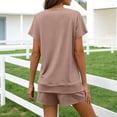 thumbnail image 5 of Xdegoge 2 Piece Shorts Set for Women V Neck Short Sleeve Top and Drawstring Shorts Casual Summer Loungewear Sweatsuit, 5 of 6