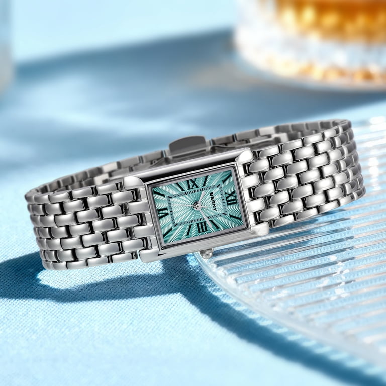 Vintage Rectangular Diamond Roman Dial Stainless Steel Bracelet Watch Cartier Panthère Diamonds – Analog:Shift main image 2
