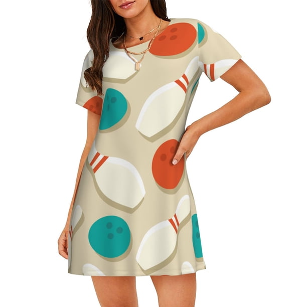 Easygdp Vintage Bowling Camisón de manga corta para mujer, informal, estampado