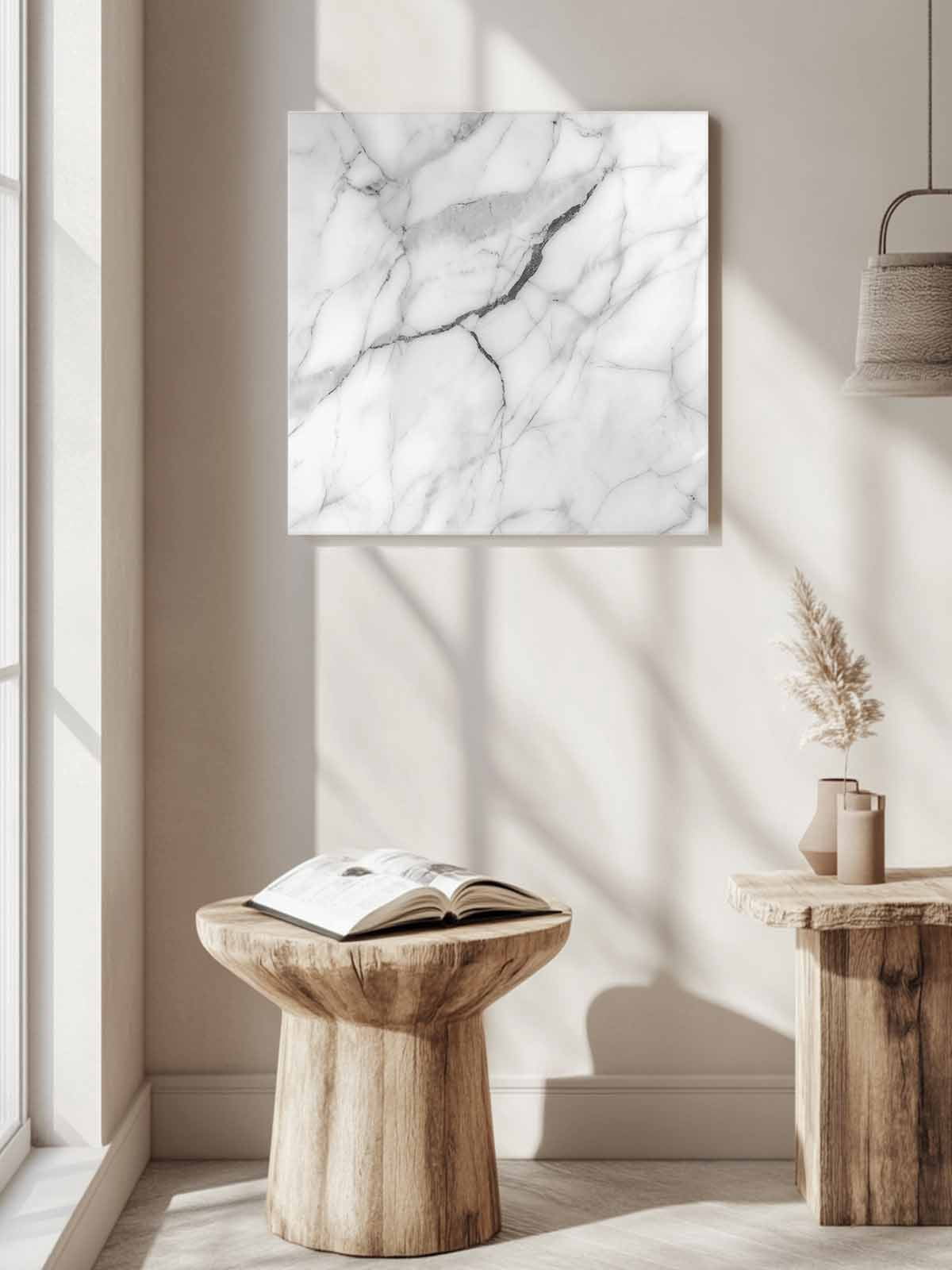 White Marble Canvas Wall Art, Grey White Abstract Art Framed Wall Decor Modern Artwork Prints Painting for Living Room, Bedroom, Kitchen & Cafe Decor 16x16 Inch