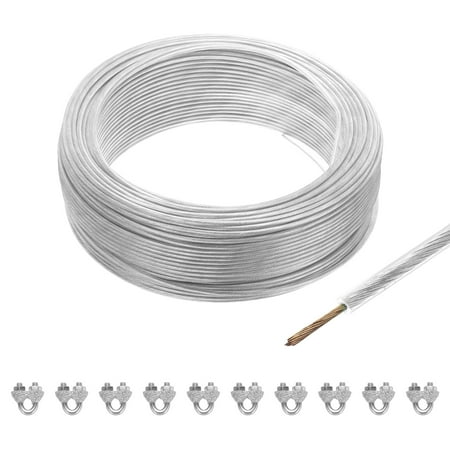 

Uxcell 1/8 Clear Vinyl Coated Wire Ropes 328ft Galvanized Steel with 10PCS M3 Loop Sleeves