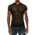 thumbnail image 1 of Lefu Mens See Through Mesh Fishnet Hooded T-shirt Sexy Perspective Fitted Muscle Tops, 1 of 9