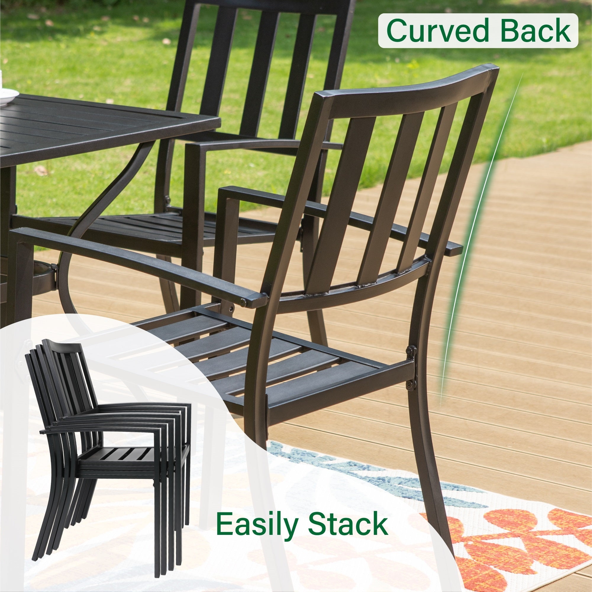 Sophia & William 7 Piece Outdoor Patio Dining Sets Metal Table and Stackable Chairs Furniture Set, Black