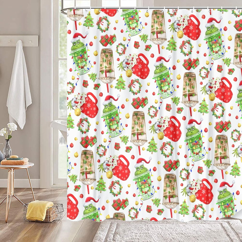 Christmas Shower Curtain Grinch Shower Curtain for Bathroom Xmas Shower
