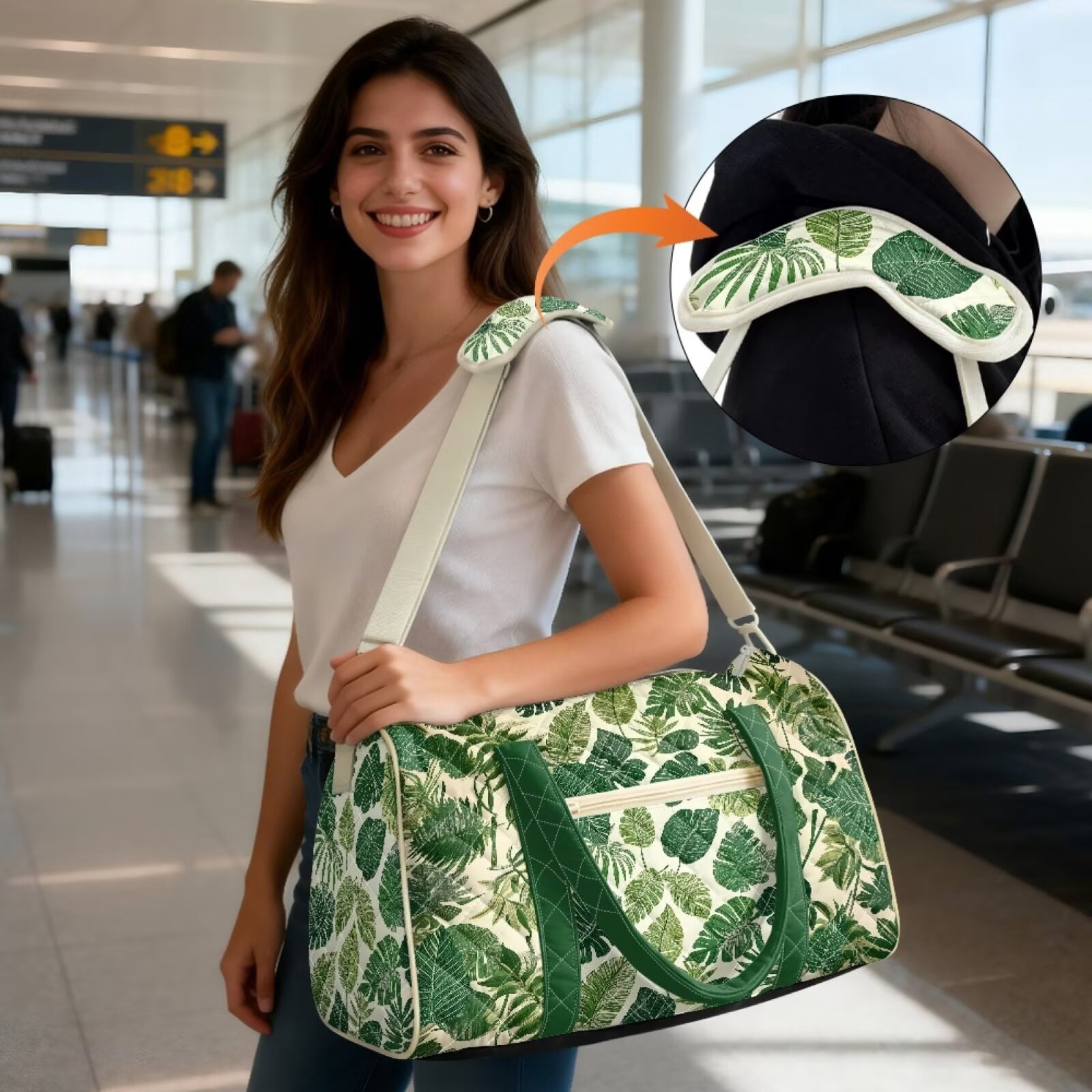 Chririnla Tropical Leaf Print Versatile Weekender Bag with Quilted Fabric & Luggage Handle Strap for Man Women Unisex Gym Bag Fits Under Seat