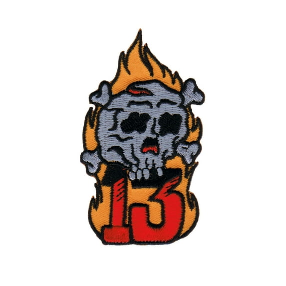 Artist Reed 13 Flaming Skull Patch Death Fire Biker Embroidered Iron On Applique