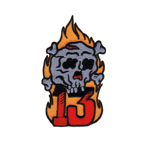 Artist Reed 13 Flaming Skull Patch Death Fire Biker Embroidered Iron On Applique