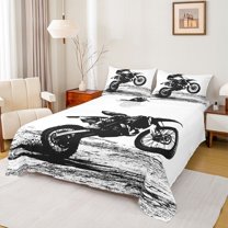 jejeloiu Gray White Twin Sheet Sets,Racing Motor Biker Bedding For Men Women 3pcs