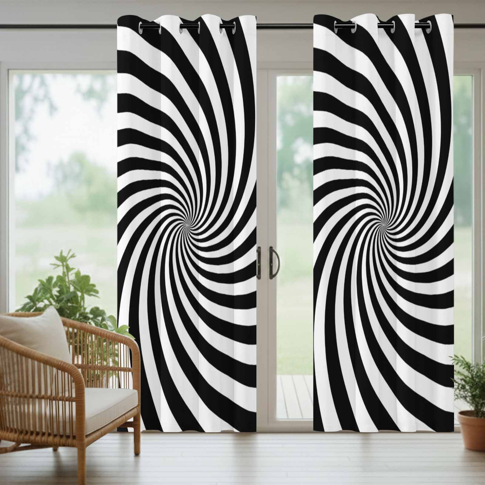Abstract Swirl Lines Outdoor Curtains for Patio, 3D Black White Minimalist Dynamic Swirl Lines Sunshade Privacy Drapes Grommet Waterproof Outside Curtains for Porch/Cabana/Balcony 54"x 108", 1 Panel