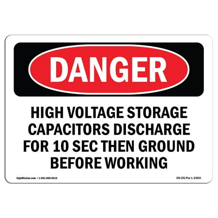 Danger High Voltage Tabs - OSHA Danger Sign - High Voltage Storage Capacitors Discharge 14