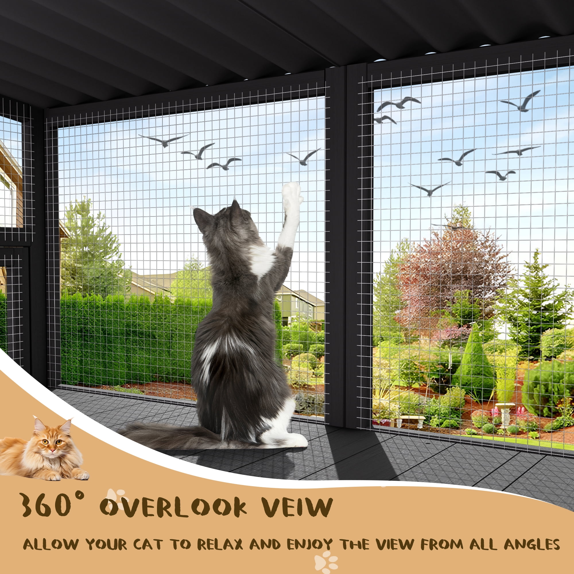 Magic Union Cat Catio, Cat Window Perch for Large Indoor Cats - Expandable Wooden Cat Window Box Enclosure for Multi Cats, Waterproof Cat Window Hammock for Safely Enjoying the Outdoor Sights