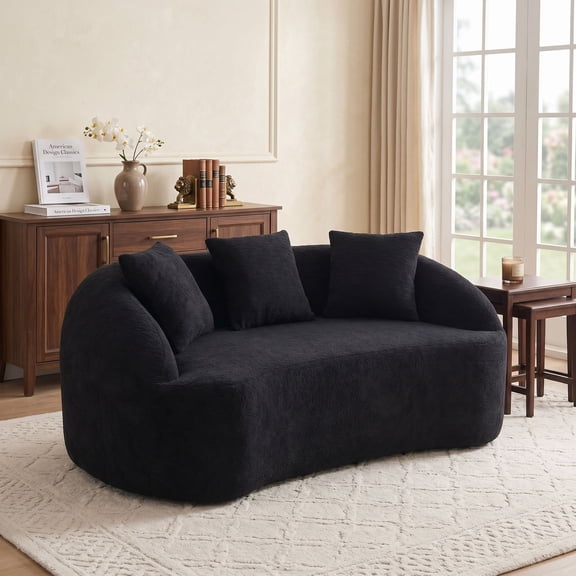 Sailvan Curved Modern Boneless 2-Seater Chenille Sofa Loveseat with 3 Pillows