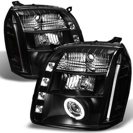Ccfl Led - Fits 07-12 GMC Yukon Denali Black CCFL Halo Projector LED Headlights Left+Right