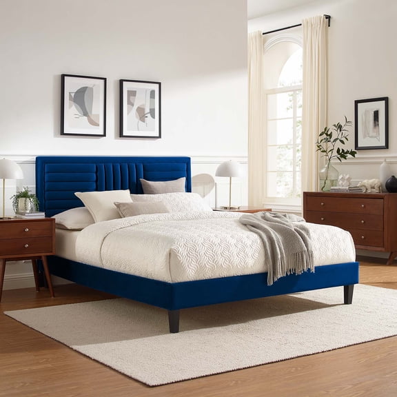 Modway Sofia Channel Tufted Performance Velvet Full Platform Bed - Navy