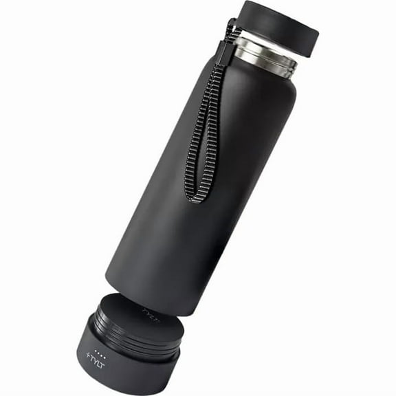 TYLT Power Bottle 2.0 24oz Stainless Steel Wide Mouth Water Bottle Removable 5700mAh Magnetic Portable Power Bank Dishwasher Safe Cup Holder Compatible Lanyard Handle Black