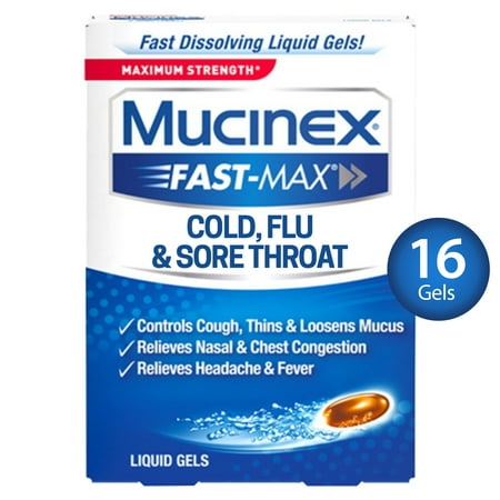 Mucinex Fast-Max Max Strength, Cold, Flu, & Sore Throat Liquid Gels,