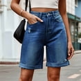 thumbnail image 4 of Womens Jean Shorts Knee Length Trendy Y2k High Waisted Wide Leg Casual Summer Shorts with Pockets Dark Blue XL, 4 of 7