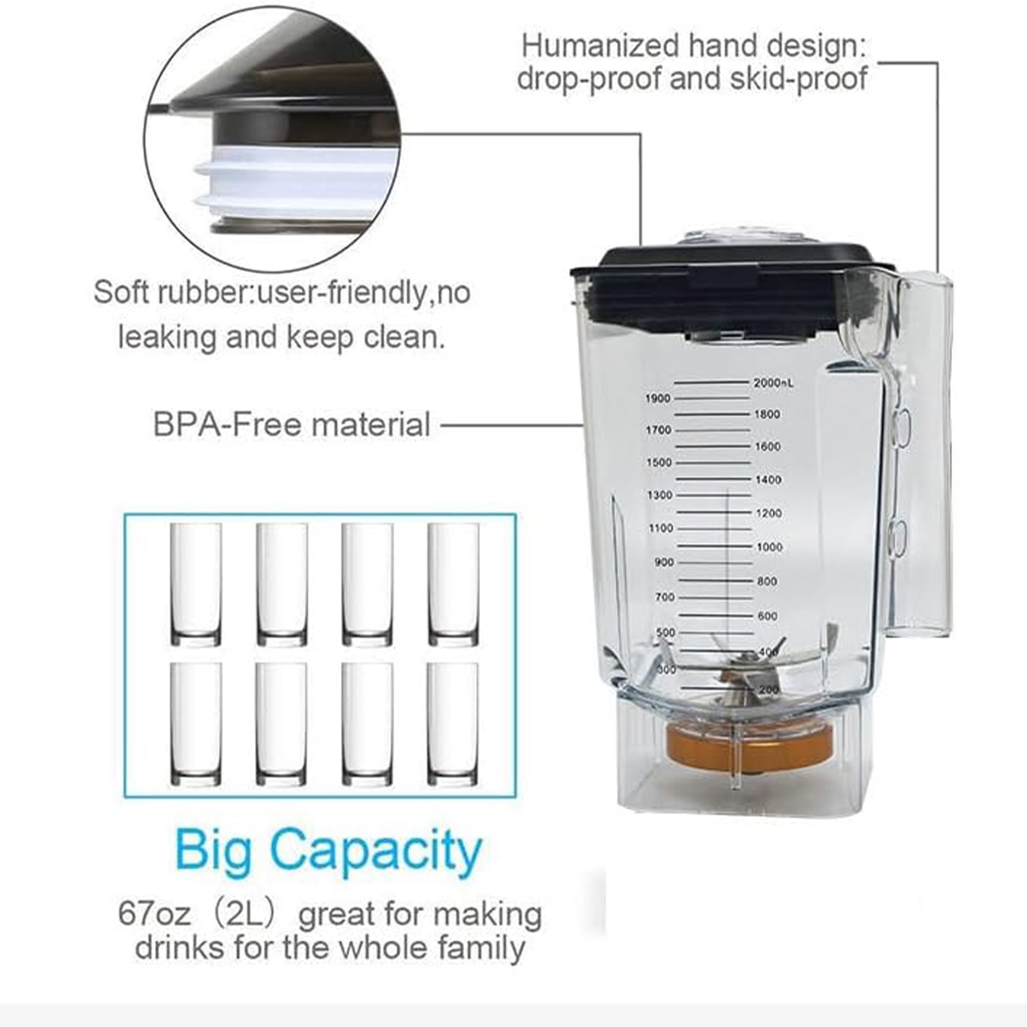 NSF Blender Smoothie Maker 2 L, Stainless Steel Blades, Easy Clean, Healthy Fresh Shakes/Fruit Drinks, 1600 W Electric Food Blender