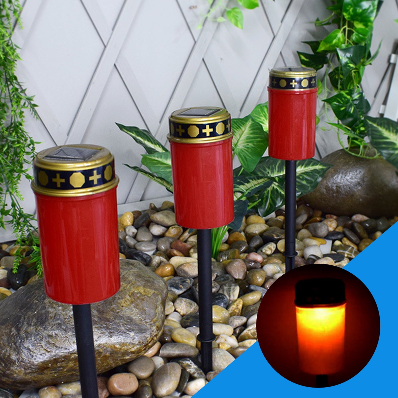 4Pieces Solar Pathway Lights Outdoor Grave Candle Lamp Waterproof Candle Light