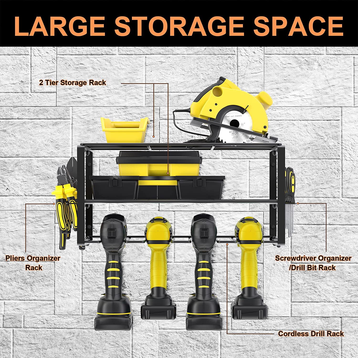 Wall Mounted Power Tool Organizer, Heavy Duty Metal Tool Shelf, Utility Storage Rack for Cordless Drills