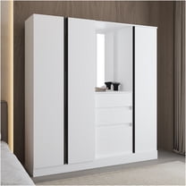 JERFIT Modern White Armoire with Double Doors, Freestanding Wardrobe Closet with Hanging Rod and Shelves for Bedroom Storage