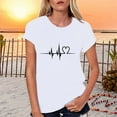 thumbnail image 6 of XEGLSBU T Shirts for Women Cotton V Neck Casual Solid Color With Electrocardiogram Print Round Neck Short Sleeve Lover's Clothes Girl White Size M, 6 of 9