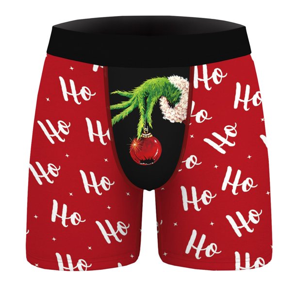 Men Adult Christmas Shorts Underwear Elastic Waistband Boxer Brief Stretchy Breathable Underpants Xmas Cosplay Party NightwearL Gong Bohan LED