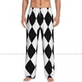 thumbnail image 3 of Mens Casual Pajama Long Pant Loose Elastic Waistband Black And White Rhombus Hypnotic Pattern Cozy Sleepwear Home Lounge Pants, 3 of 5