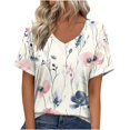 thumbnail image 2 of Weiqiqre Womens Spring Tops Short Sleeve Summer Casual Crew Neck Shirts Floral Solid Blouse Pleated Tunics, 2 of 7