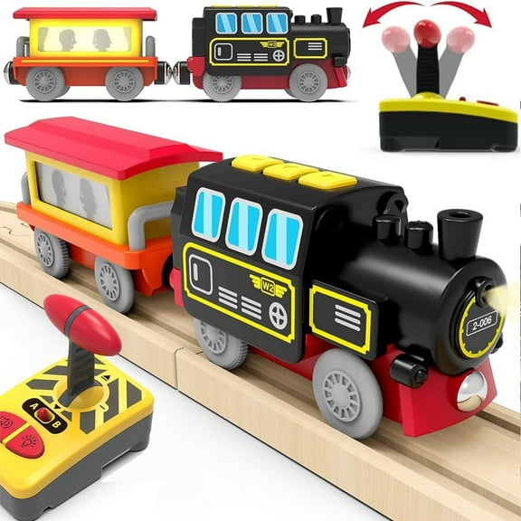 HYPERLIVING Motorized Train for Wooden Track, Remote Control Train with Magnetic Connection, Battery Operated Locomotive Train Set Compatible with Thomas, Brio, Chuggington - Train Toys for Toddlers