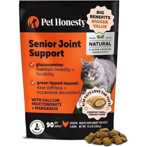 Pet Honesty Cat Hip   Joint Health Chews – Crunchy & Creamy Cat Joint Support Supplement - Glucosamine, Chondroitin & Omega-3s – Supports Mobility, Flexibility & Comfort (Chicken 90-Day)