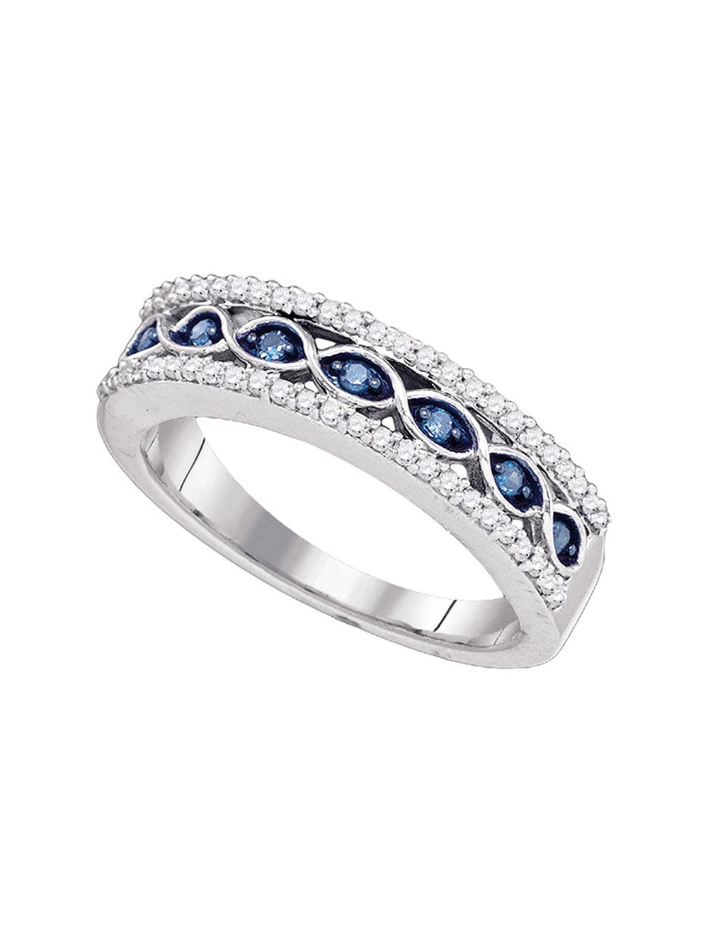 10kt White Gold Womens Round Blue Color Enhanced Diamond Band Ring 1/3 Cttw