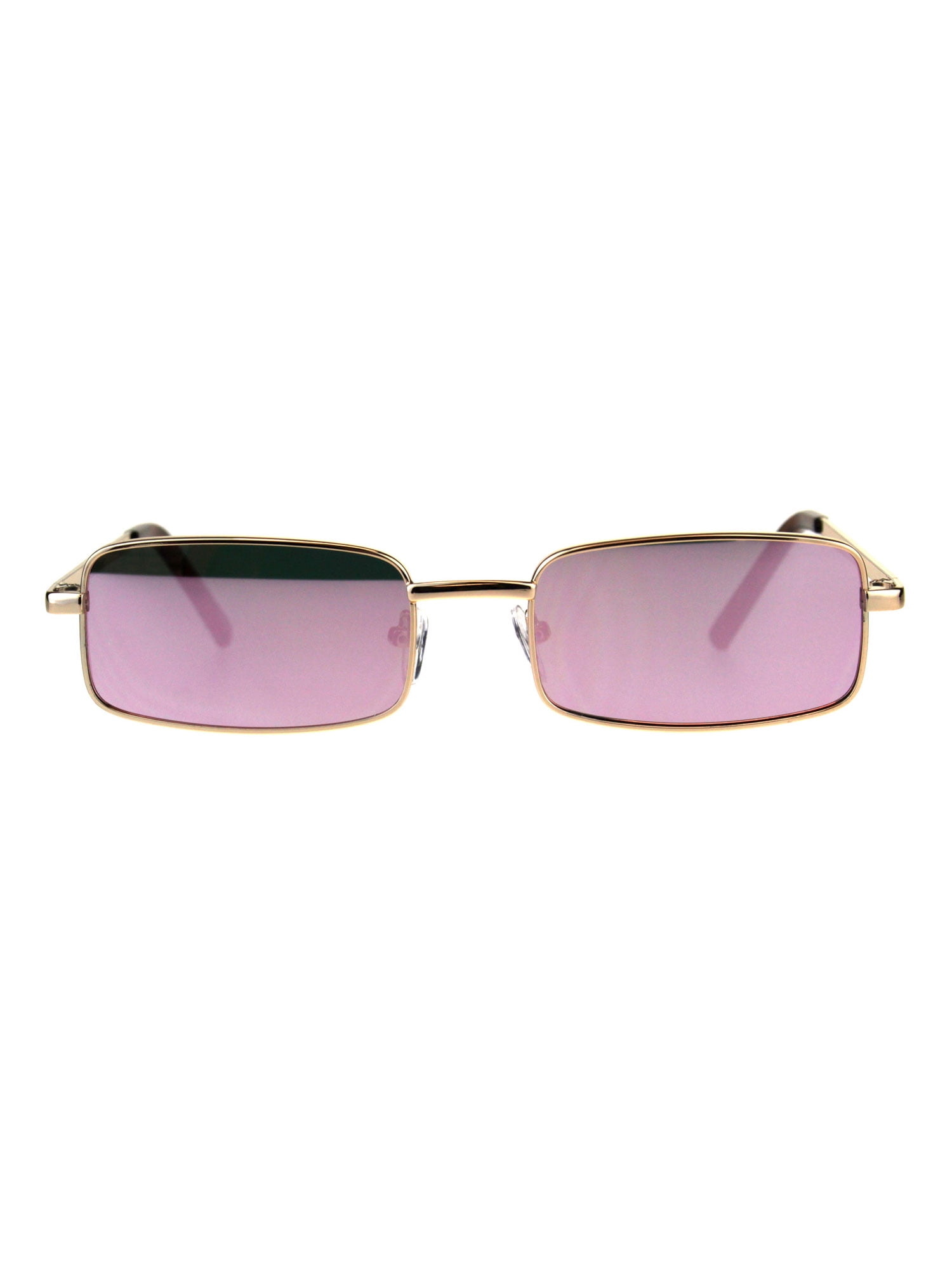 Mens Retro Vintage Narrow Rectangular Og Mirror Lens Sunglasses Gold Pink