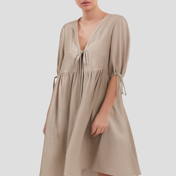 WILLBEST Vestido Informal De Mujer Con Escote En V Y Detalle De Cómodo Y Transpirable. Delantero Para Verano, Para Uso En Interiores Y Exteriores.