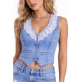 thumbnail image 2 of Forever 21 Lace-Trim Zip-Front Denim Vest, Color-Medium Denim, Size-M, 2 of 6