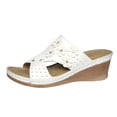 thumbnail image 3 of BRICH Women's Wedge Sandals Leather Dressy Sandal Rubber Sole Comfortable Walking Casual on Summer Shoes White 9.5, 3 of 9